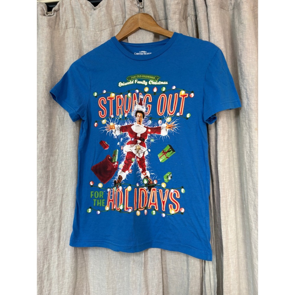 National Lampoons Christmas Vacation Clark Griswold Blue Graphic T-Shirt Small